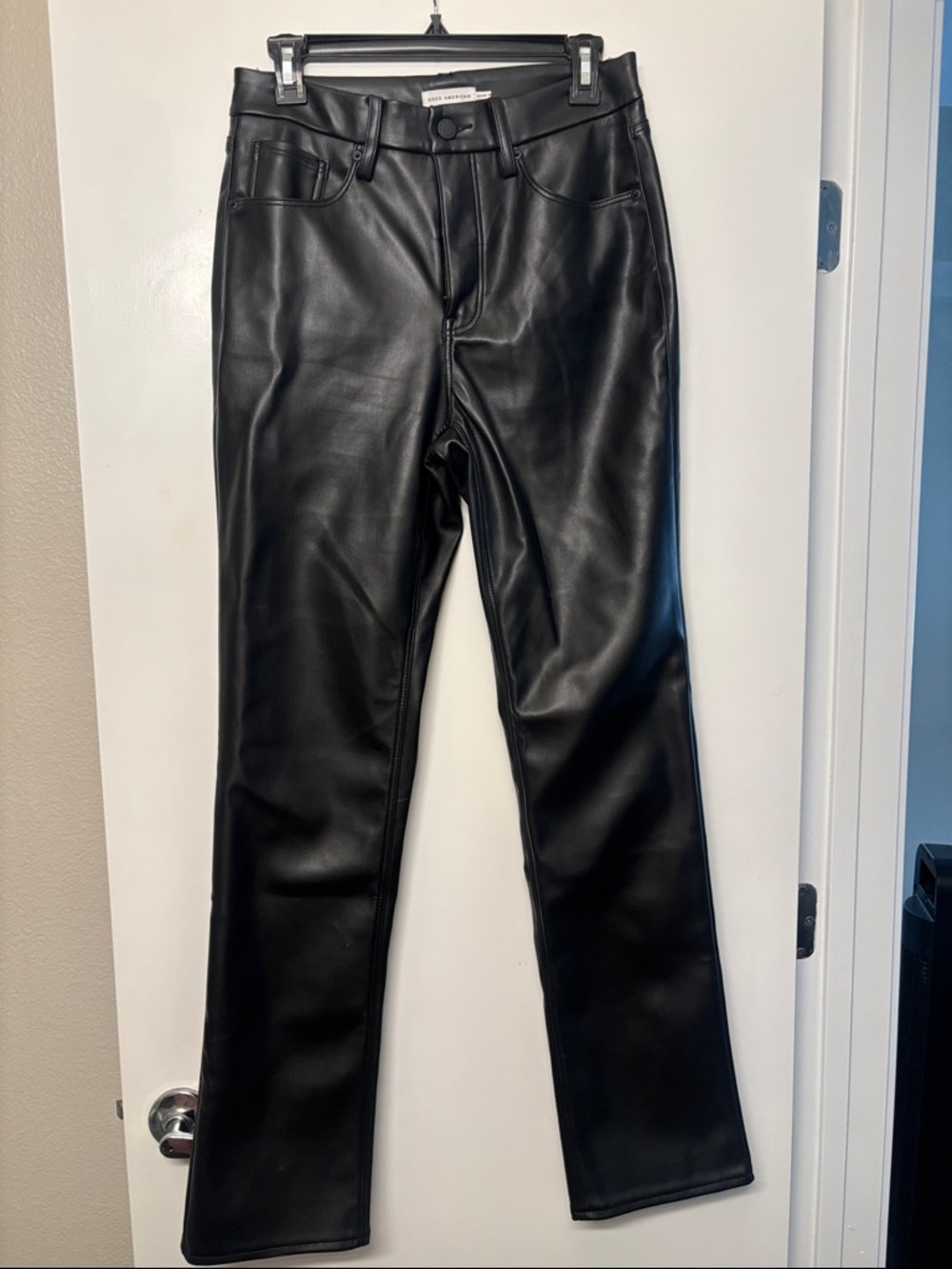 GOOD AMERICAN Black Faux Leather Straight-Leg Pants